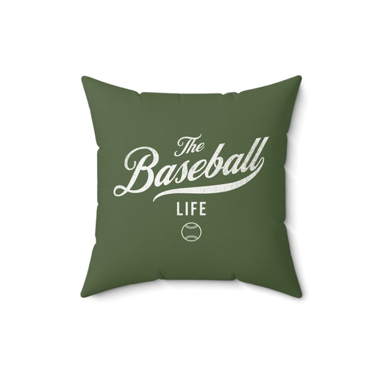 The Baseball Life Accent Pillow_Military Green w White Print