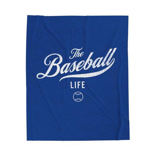 Velveteen Plush Blanket_Royal Blue with White Print