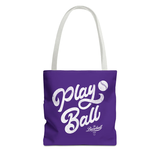 Play Ball Script Tote Bag_Purple