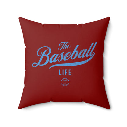 The Baseball Life Accent Pillow_Maroon w Carolina Blue Print