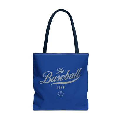 The Baseball Life Tote Bag_Royal Blue w Silver Gray Print