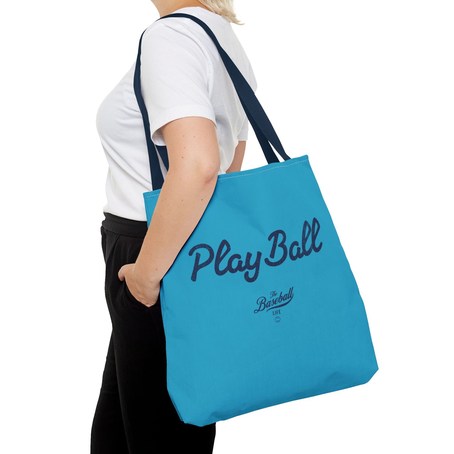 Play Ball Tote Bag_Turquoise with Navy Print