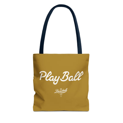 Play Ball Tote Bag_Old Gold with White Print