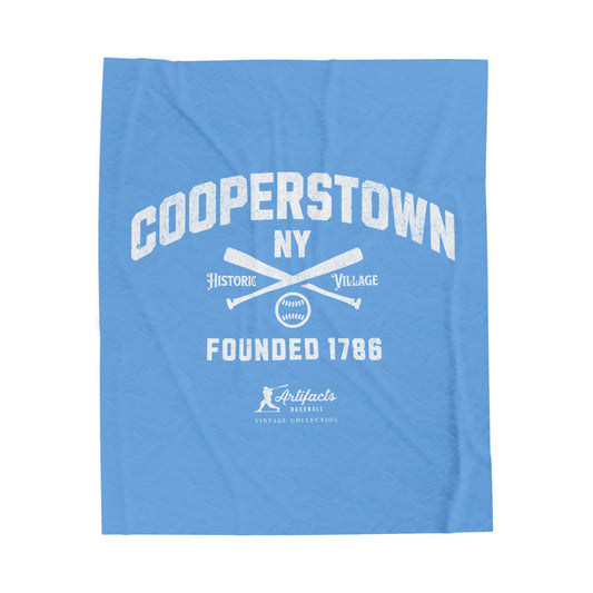 Velveteen Plush Blanket_Artifacts Baseball Collection_Cooperstown NY_Carolina Blue