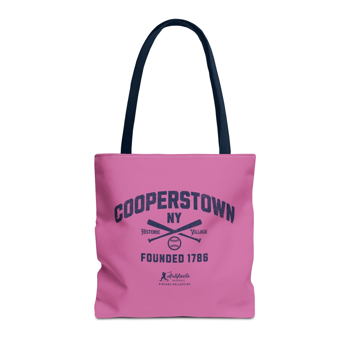 Cooperstown, NY Tote Bag_Bubble Gum w Navy Print