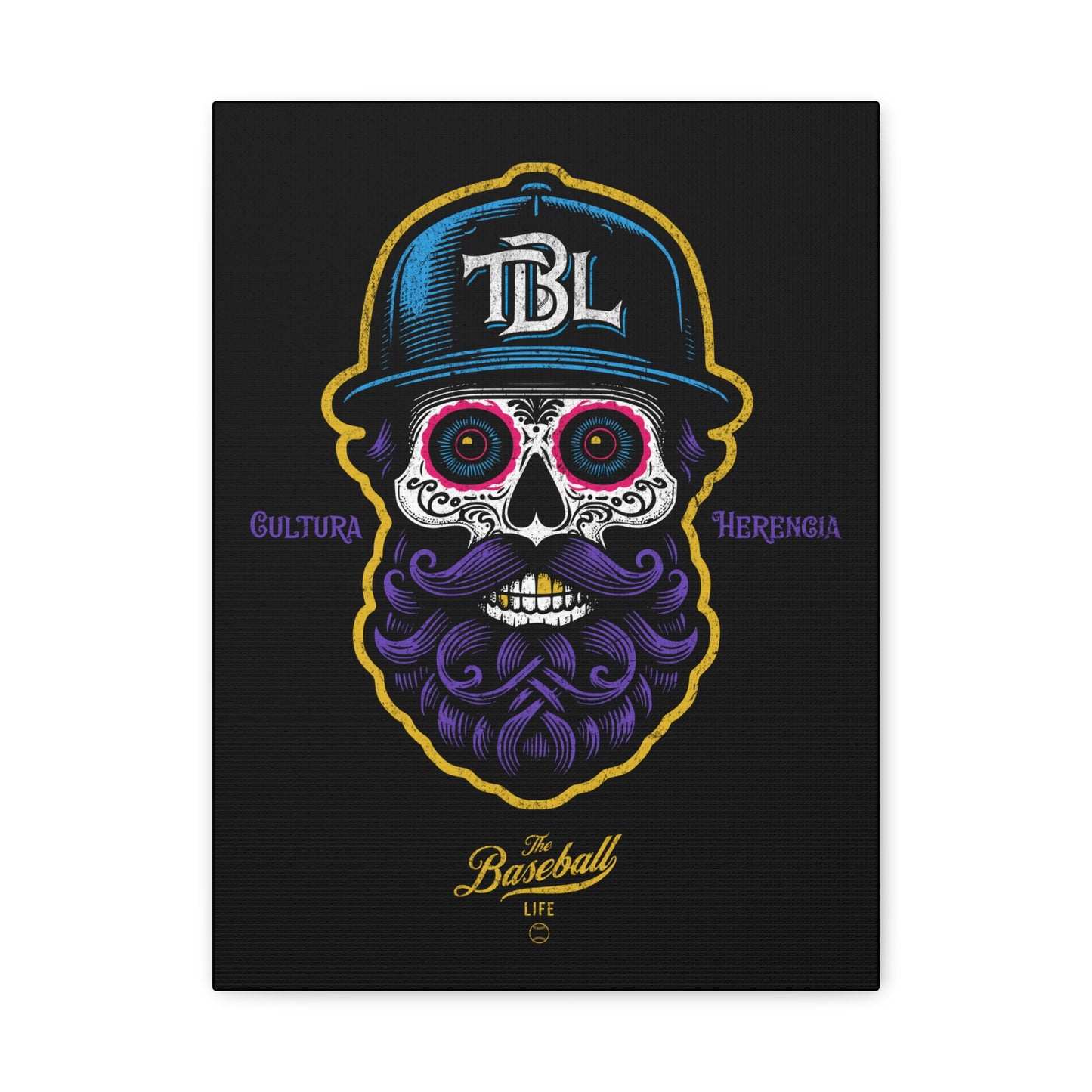 Beisbol Sugar Skull Series_Player 2 Wall Art Canvas_Black