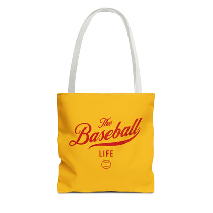 The Baseball Life Tote Bag_Yellow Gold w Red Print