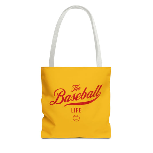 The Baseball Life Tote Bag_Yellow Gold w Red Print