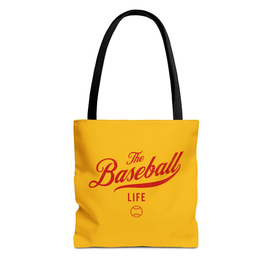 The Baseball Life Tote Bag_Yellow Gold w Red Print
