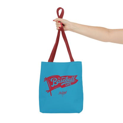 Vintage Pennant Tote Bag_Red Print on Turquoise