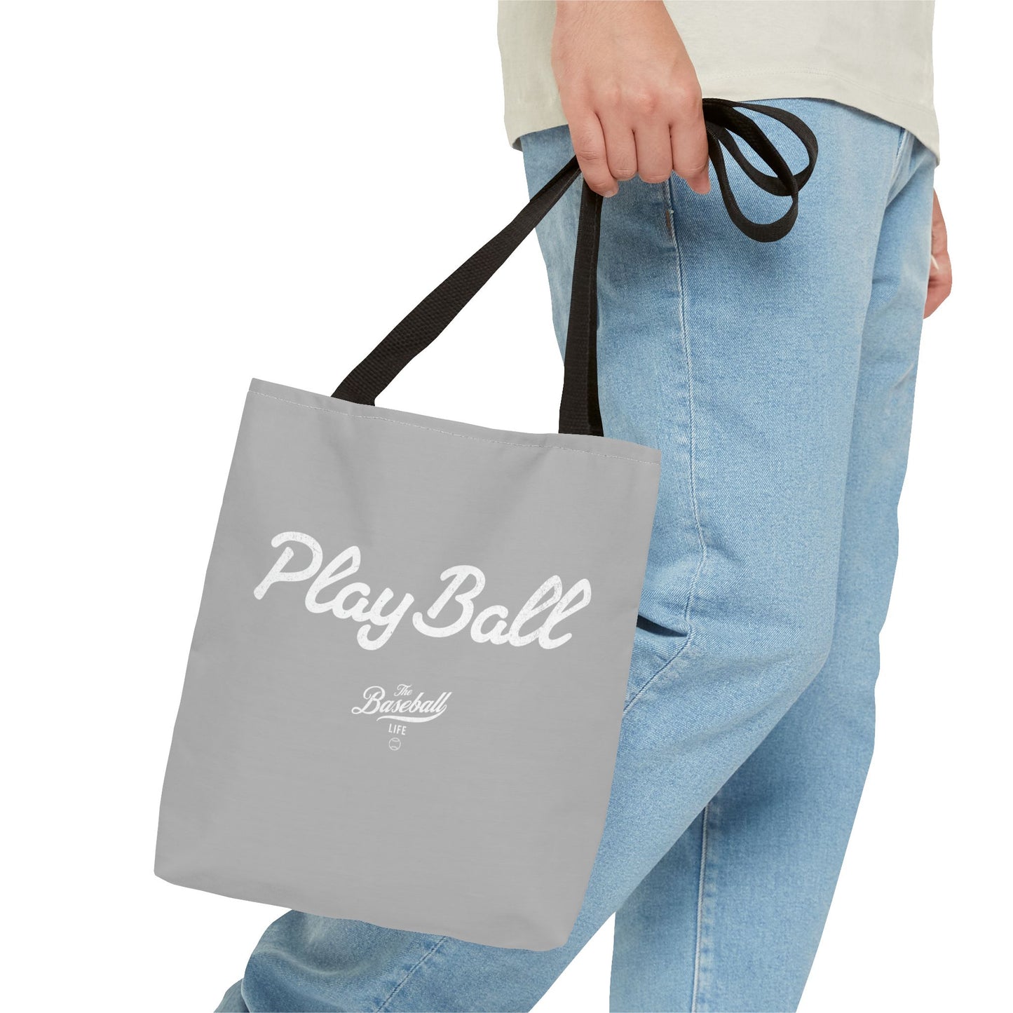Play Ball Tote Bag_Light Gray with White Print