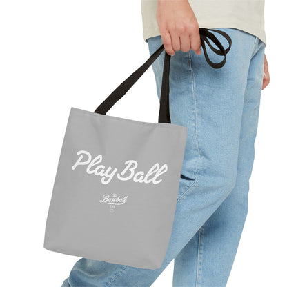 Play Ball Tote Bag_Light Gray with White Print