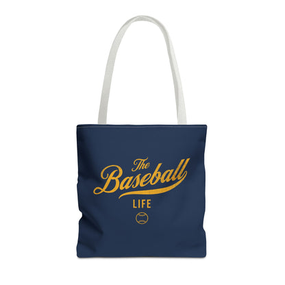 The Baseball Life Tote Bag_Navy w Yellow Gold Print