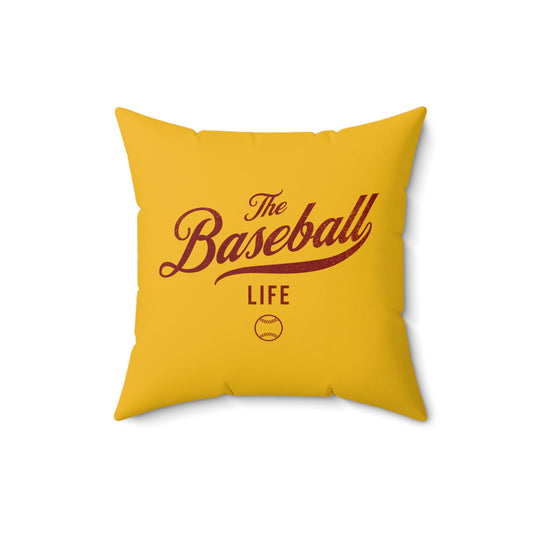 The Baseball Life Accent Pillow_Yellow Gold w Maroon Print