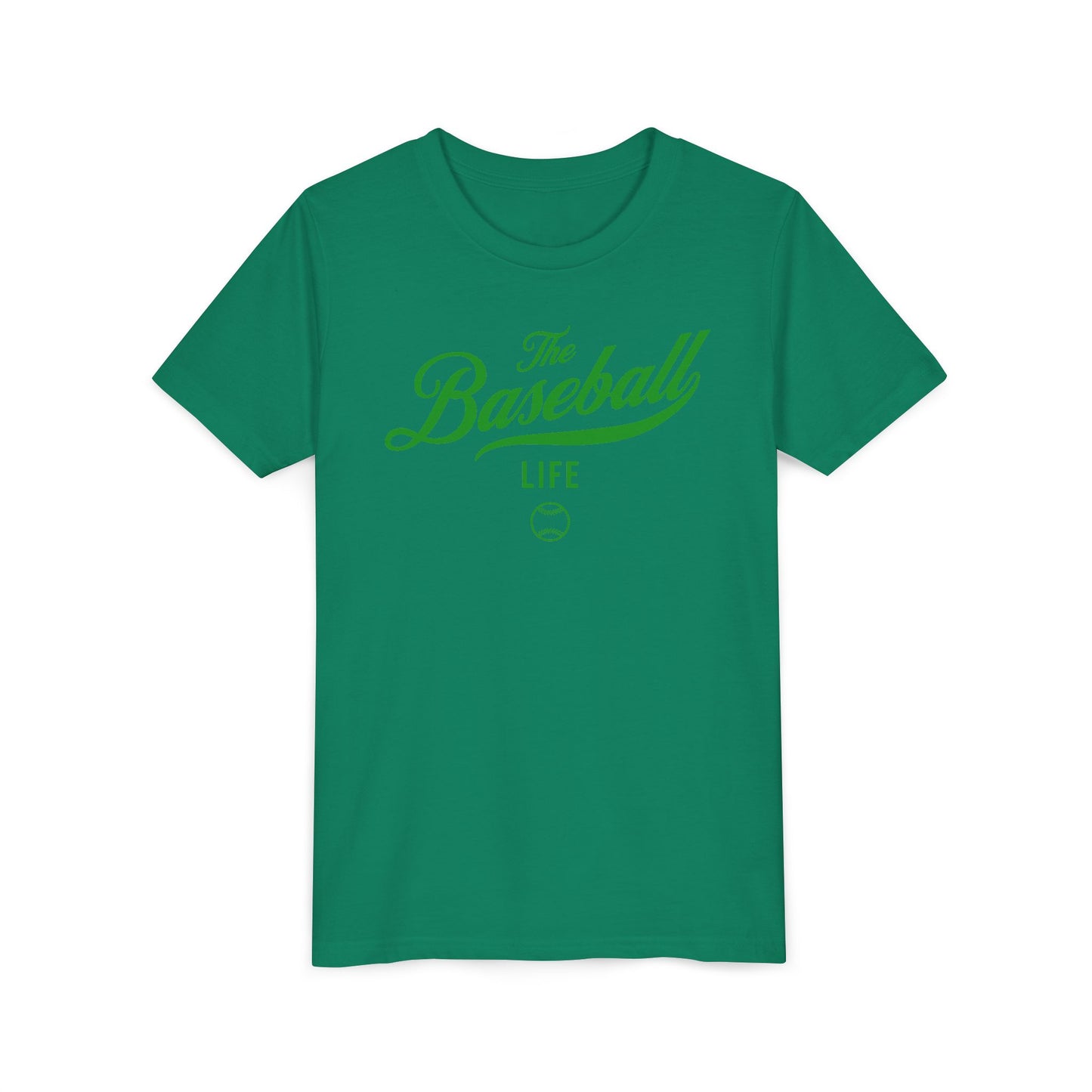 Youth The Baseball Life Classic Script T-Shirt_Green Print