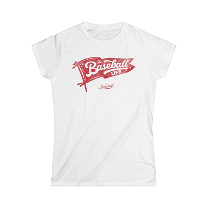 Women's Vintage Baseball Pennant T-Shirt - Red Print