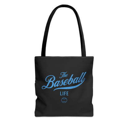 The Baseball Life Tote Bag_Black w Carolina Blue Print