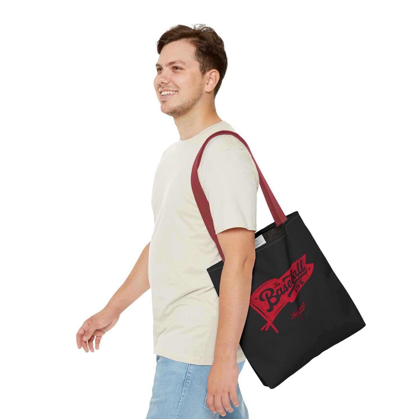 Vintage Pennant Tote Bag_Red Print on Black