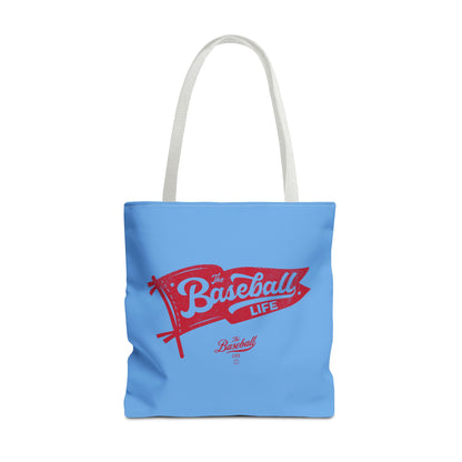 Vintage Pennant Tote Bag_Red Print on Carolina Blue