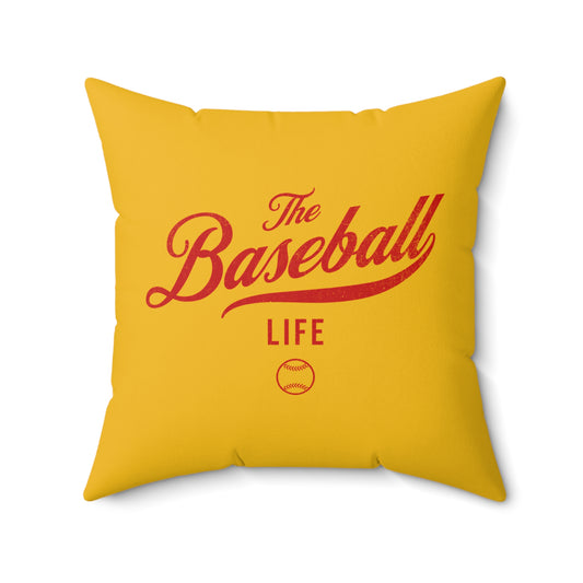 The Baseball Life Accent Pillow_Yellow Gold w Red Print