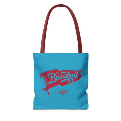 Vintage Pennant Tote Bag_Red Print on Turquoise