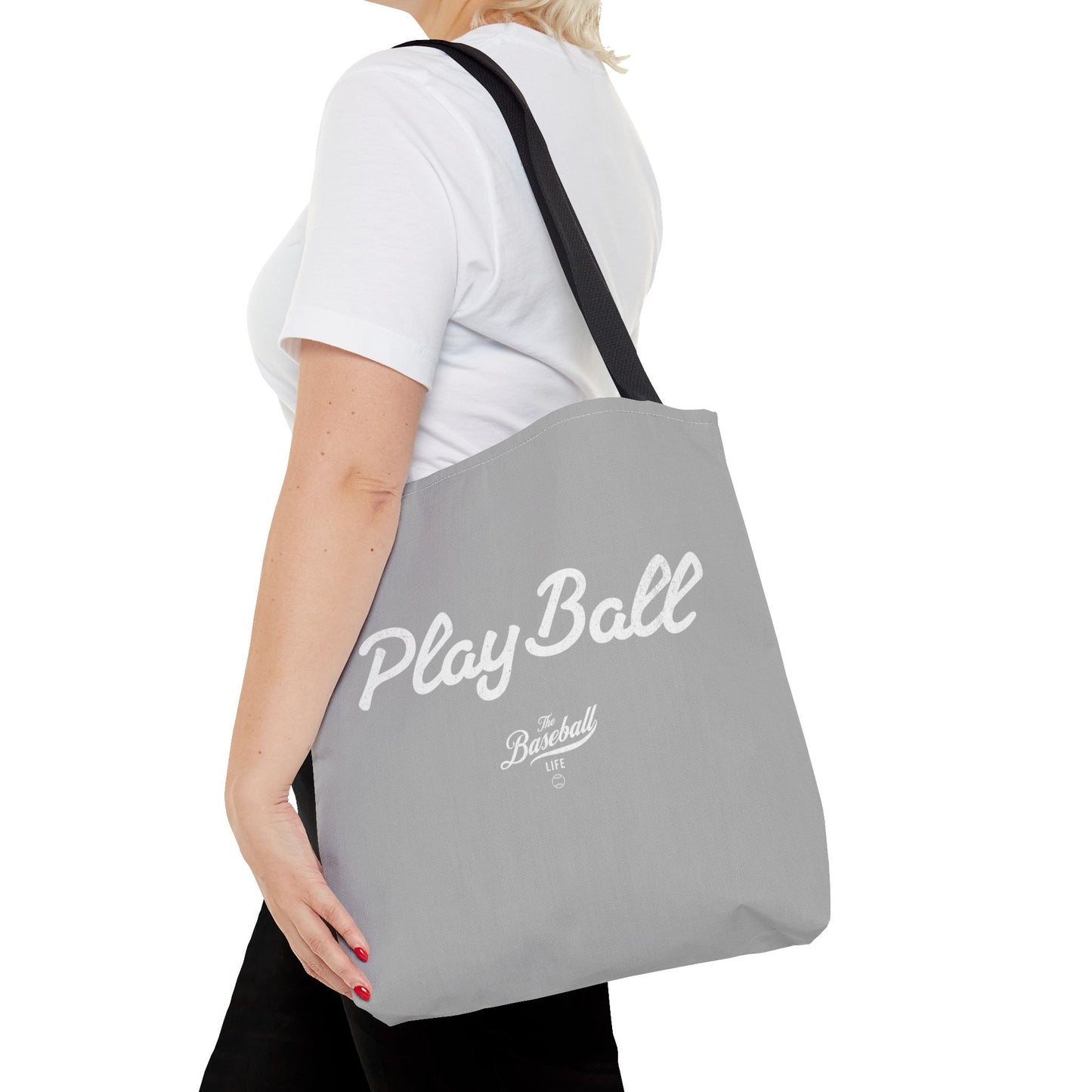 Play Ball Tote Bag_Light Gray with White Print