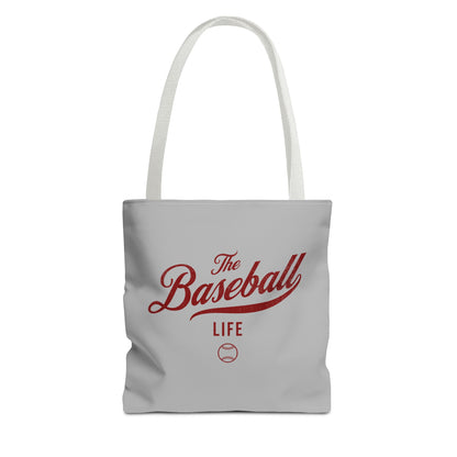 The Baseball Life Tote Bag_Gray w Maroon Print