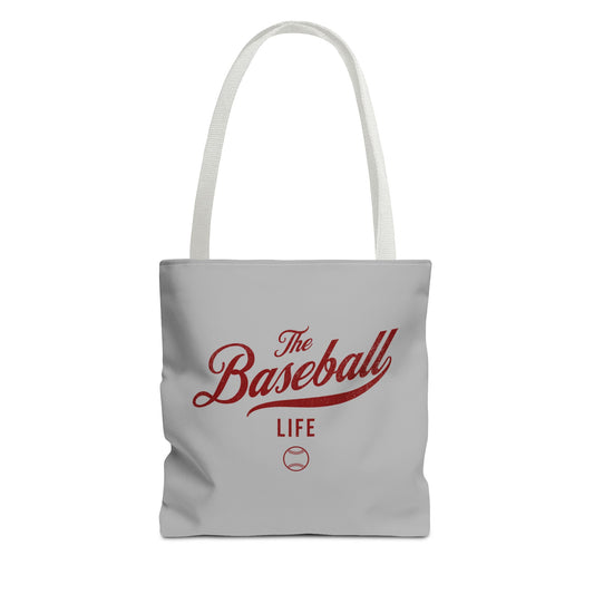 The Baseball Life Tote Bag_Gray w Maroon Print