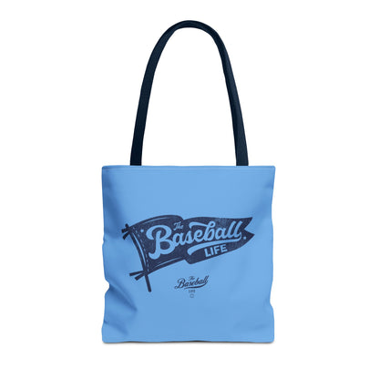 Vintage Pennant Tote Bag_Navy Print on Carolina Blue