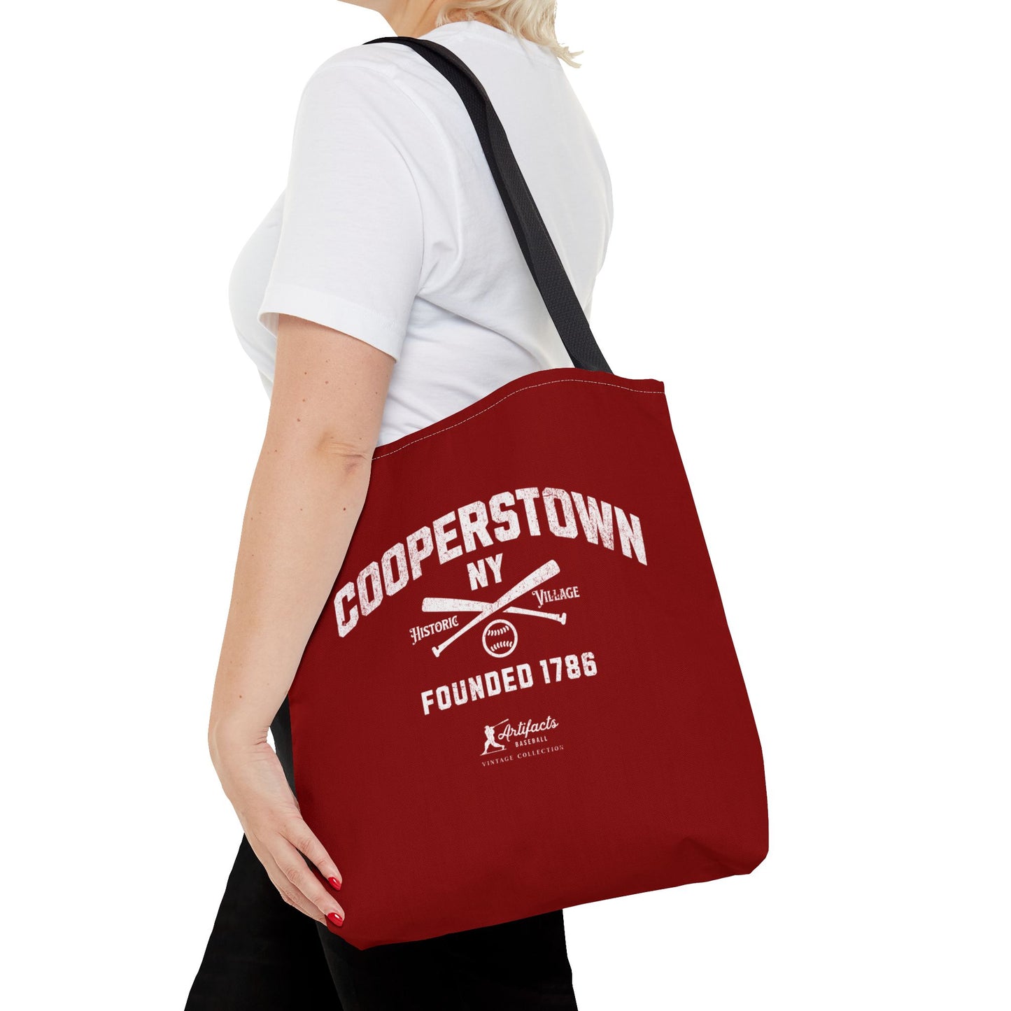 Cooperstown, NY Tote Bag_Maroon w White Print