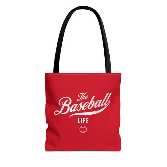 The Baseball Life Tote Bag_Red w White Print
