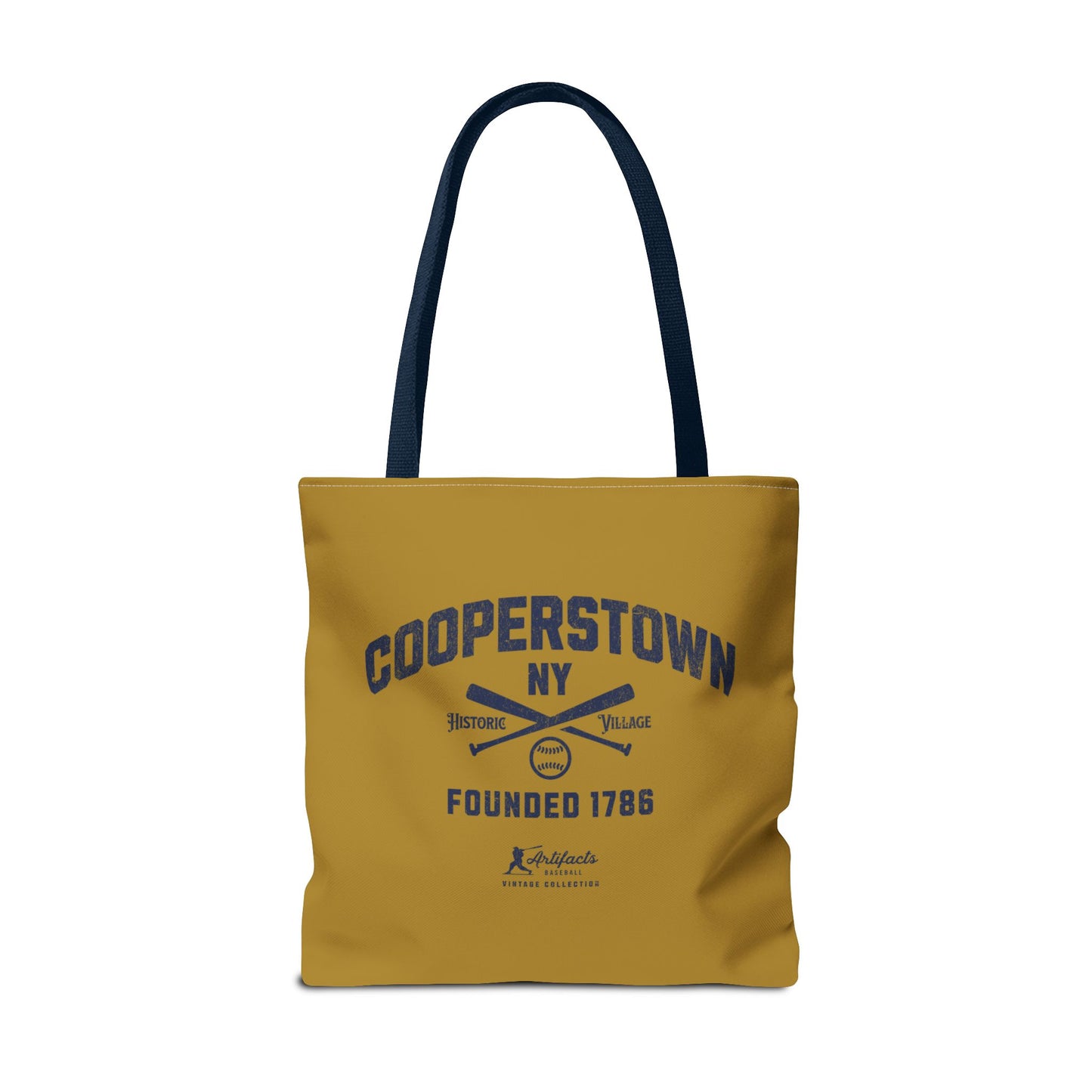 Cooperstown, NY Tote Bag_Old Gold w Navy Print