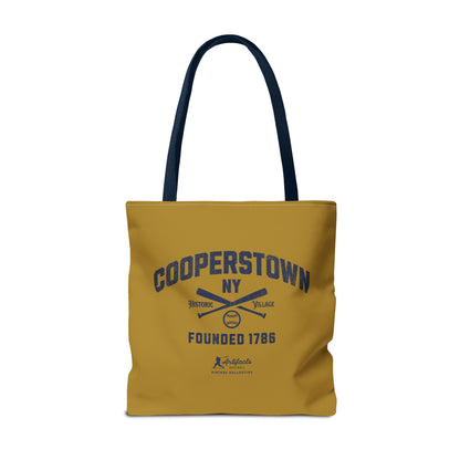 Cooperstown, NY Tote Bag_Old Gold w Navy Print