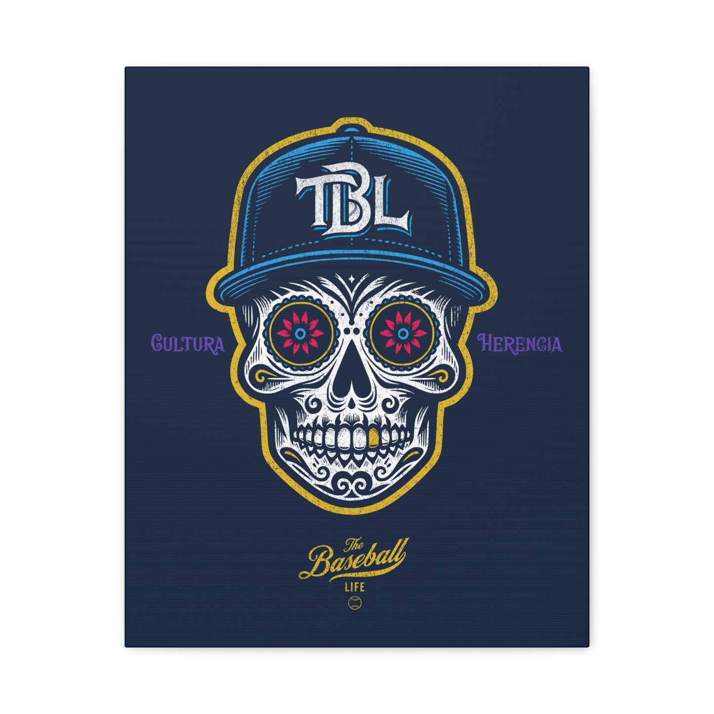 Beisbol Sugar Skull Series_Player 1 Wall Art Canvas_Navy