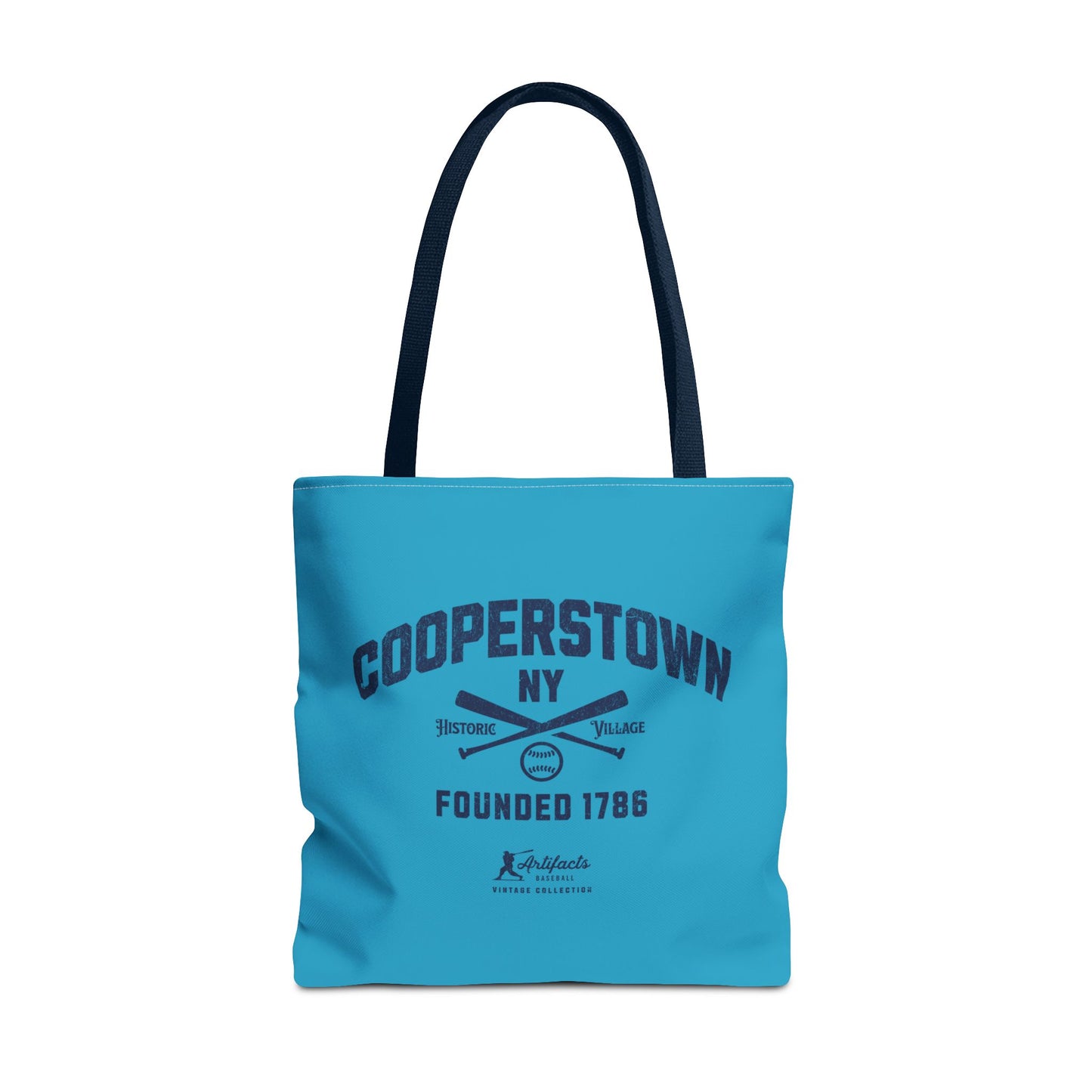 Cooperstown, NY Tote Bag_Turquoise w Navy Print