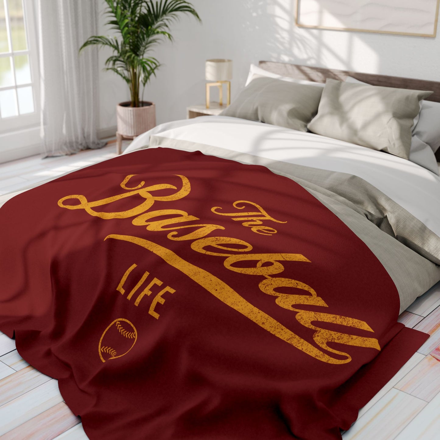 Fleece Blanket_Maroon w Yellow Gold Print
