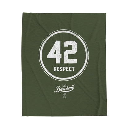 Velveteen Plush Blanket_42 RESPECT Jackie Robinson Tribute_Military Green