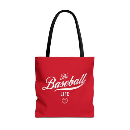 The Baseball Life Tote Bag_Red w White Print