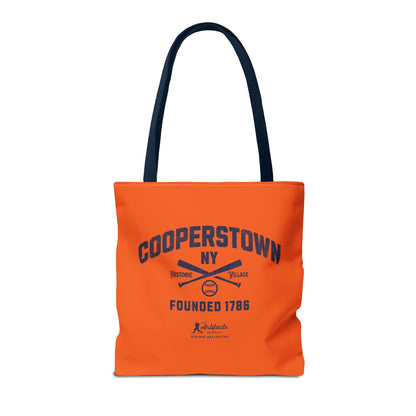 Cooperstown, NY Tote Bag_Orange w Navy Print