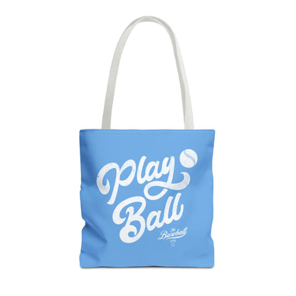 Play Ball Script Tote Bag_Carolina Blue