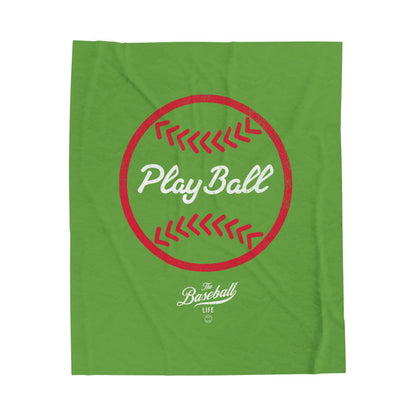 Velveteen Plush Blanket_Play Ball Graphic Baseball_Grass Green