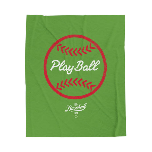 Velveteen Plush Blanket_Play Ball Graphic Baseball_Grass Green