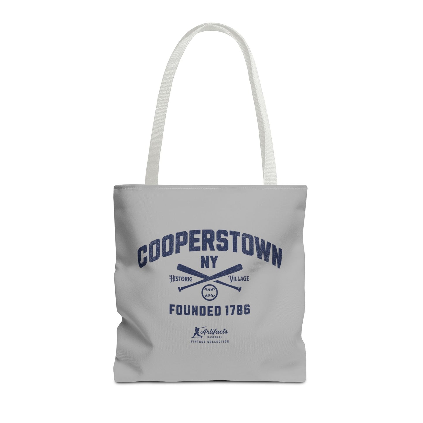 Cooperstown, NY Tote Bag_Light Gray w Navy Print