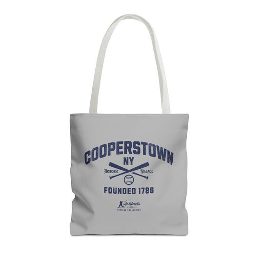 Cooperstown, NY Tote Bag_Light Gray w Navy Print