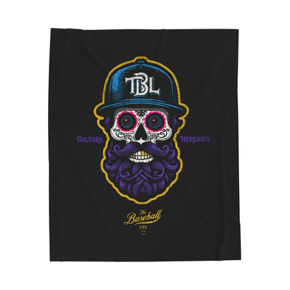 Velveteen Plush Blanket_Beisbol Sugar Skull Series_Player 2_Black