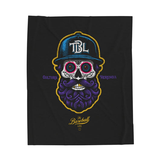Velveteen Plush Blanket_Beisbol Sugar Skull Series_Player 2_Black