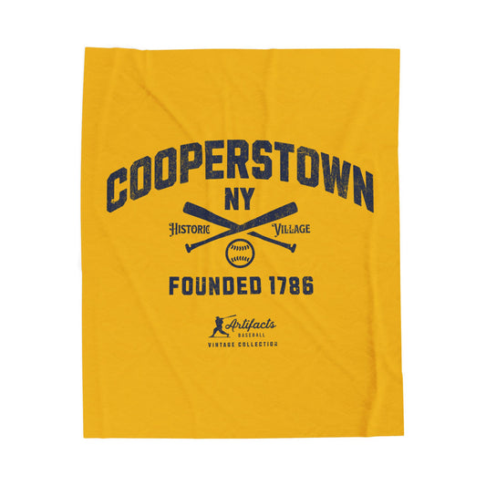 Velveteen Plush Blanket_Artifacts Baseball Collection_Cooperstown NY_Yellow Gold