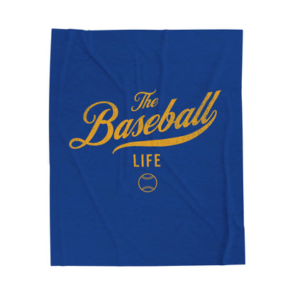 Velveteen Plush Blanket_Royal Blue with Yellow Gold Print