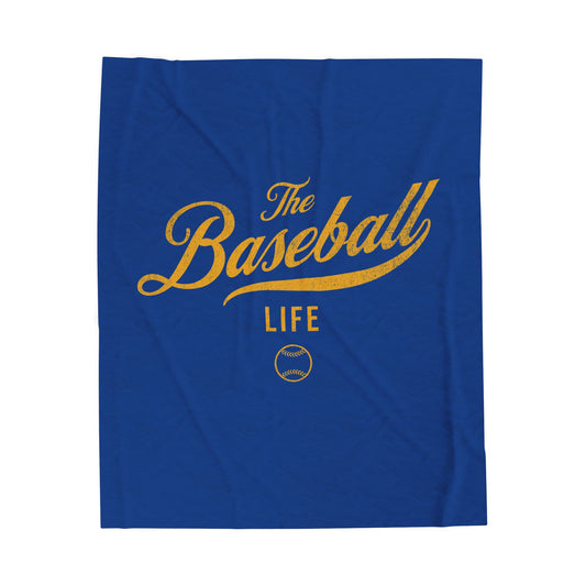 Velveteen Plush Blanket_Royal Blue with Yellow Gold Print