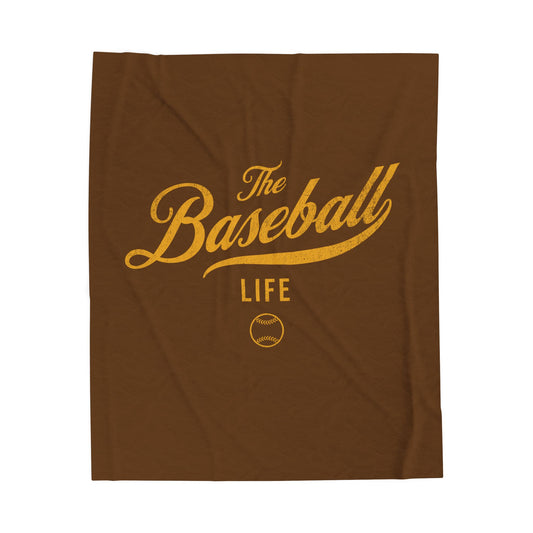 Velveteen Plush Blanket_Brown with Yellow Gold Print